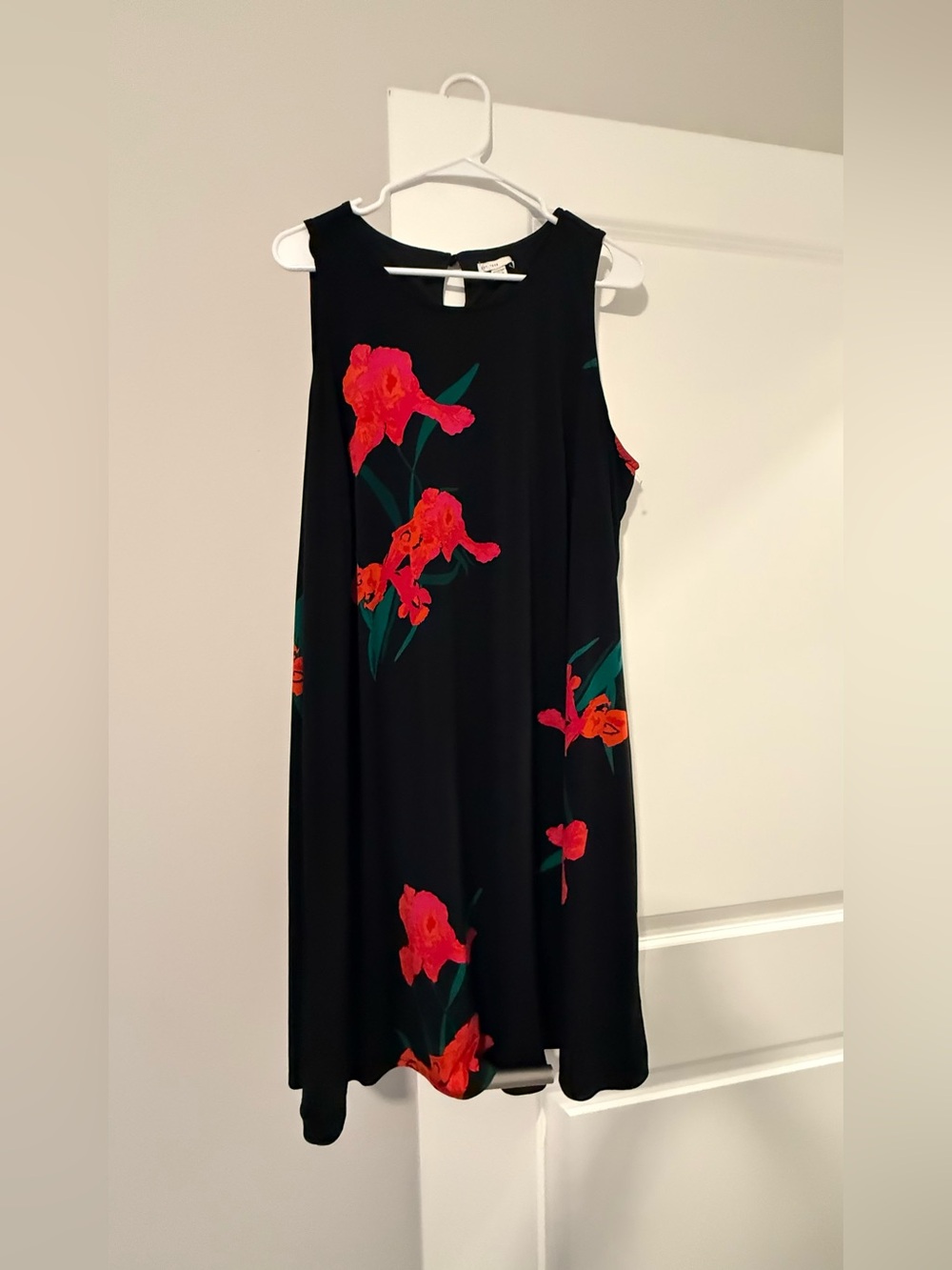 Black Midi Dress with Red Floral Print - Picture 2 of 8